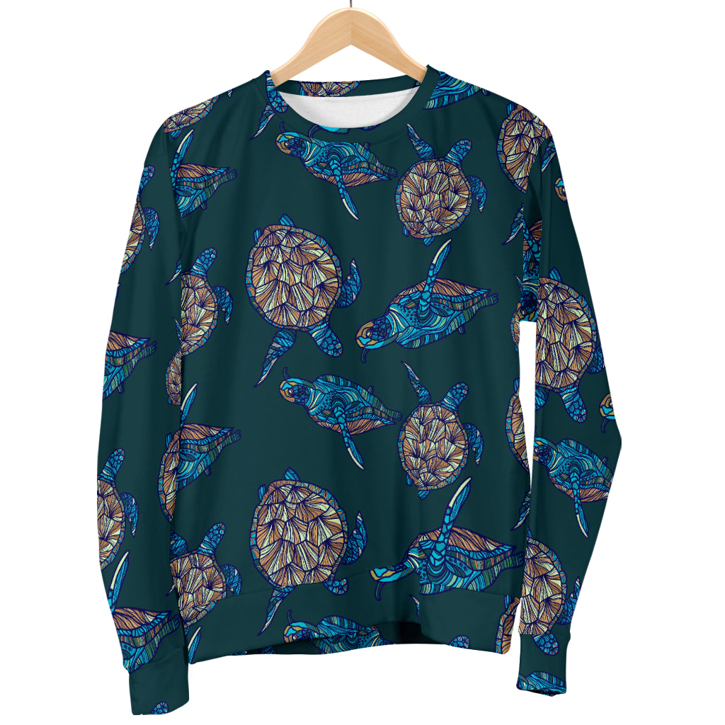 Sea Turtle Hand Drawn Blue Print Men Long Sleeve Sweatshirt