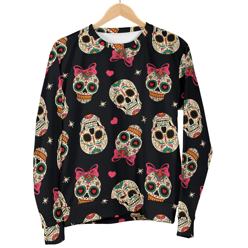 Sugar Skull Pink Bow Themed Print Men Long Sleeve Sweatshirt