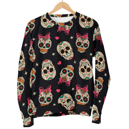 Sugar Skull Pink Bow Themed Print Men Long Sleeve Sweatshirt