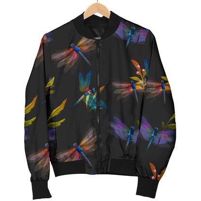 Dragonfly Colorful Realistic Print Men Bomber Jacket