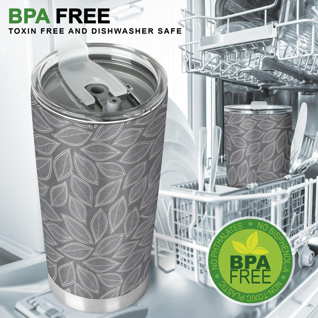 Elm Leave Grey Print Pattern Tumbler
