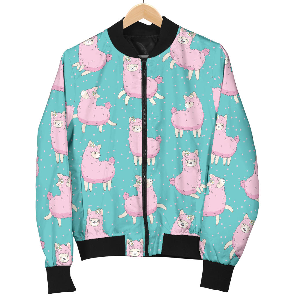 Alpaca Cartoon Design Themed Print Men Bomber Jacket