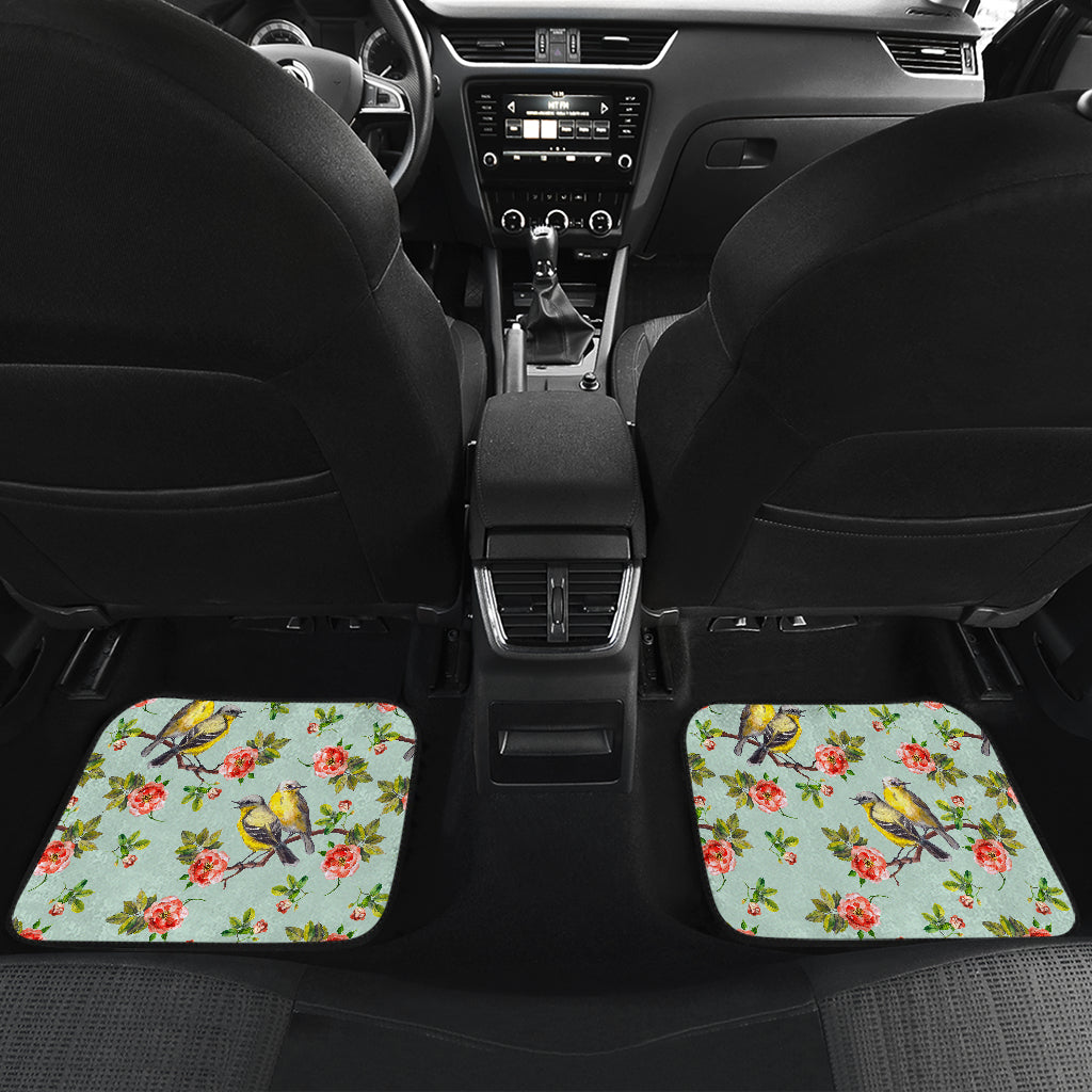 Bird with Red Flower Print Pattern Car Floor Mats Front Back