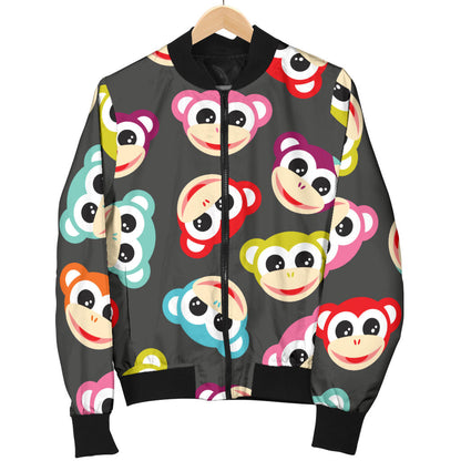 Monkey Head Design Themed Print Men Bomber Jacket