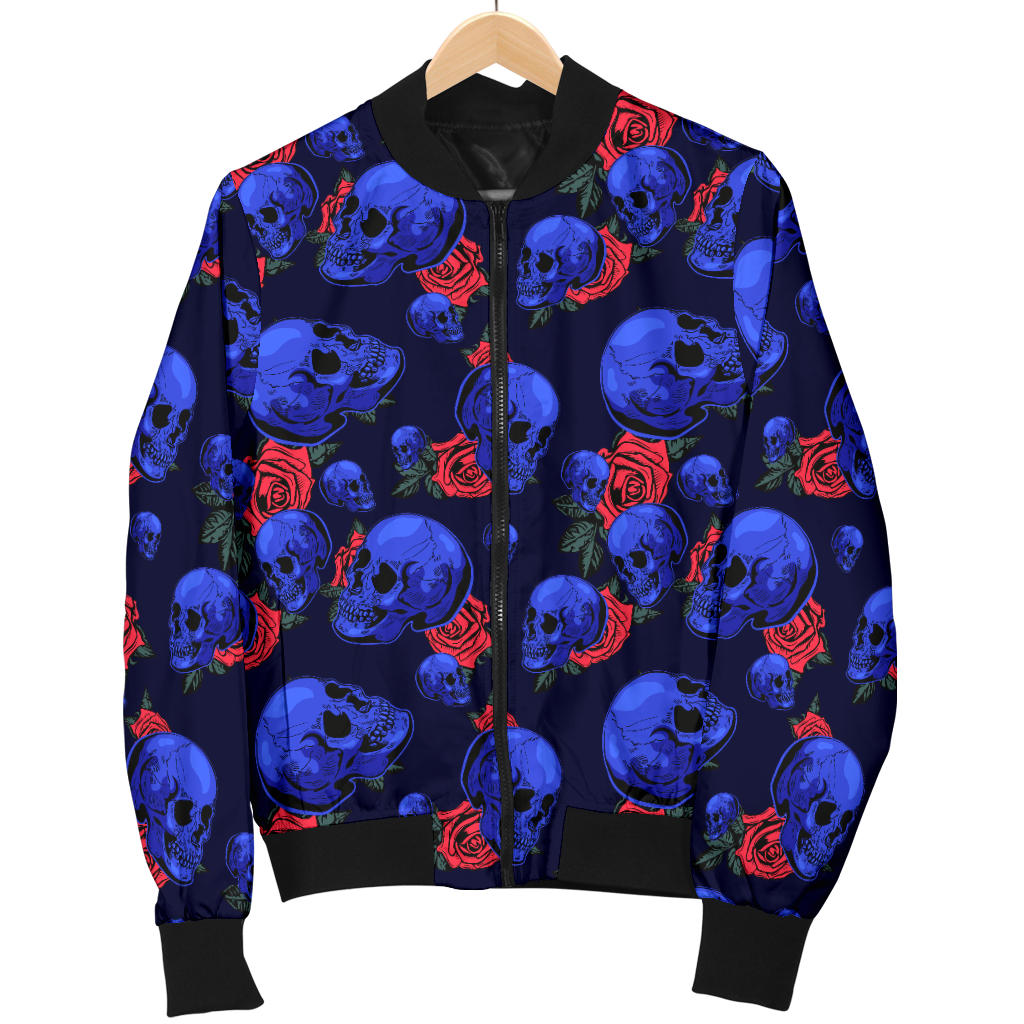 Skull Roses Neon Design Themed Print Men Bomber Jacket