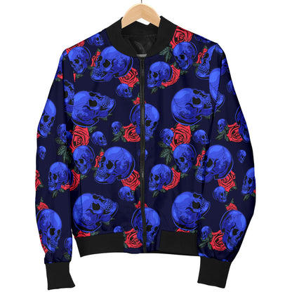 Skull Roses Neon Design Themed Print Men Bomber Jacket