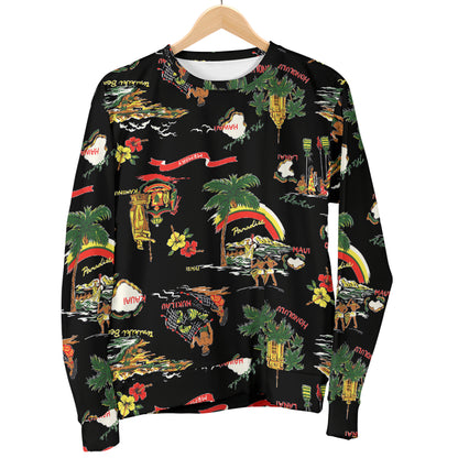 Hawaiian Island Themed Print Women Long Sleeve Sweatshirt