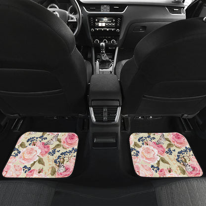 Floral Pink Butterfly Print Car Floor Mats Front Back