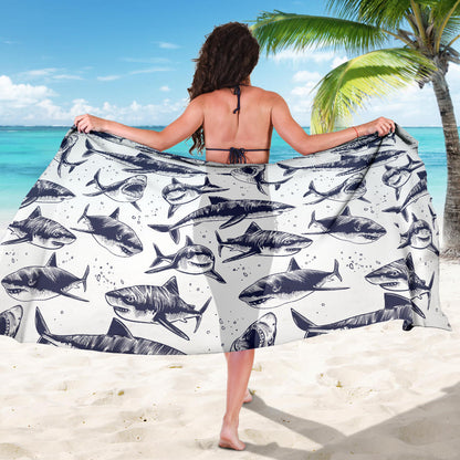 Great White Shark Pattern Print Design 02 Sarong Pareo Wrap