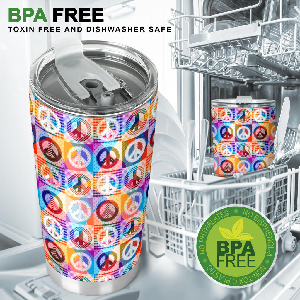Peace Sign Patchwork Design Print Tumbler