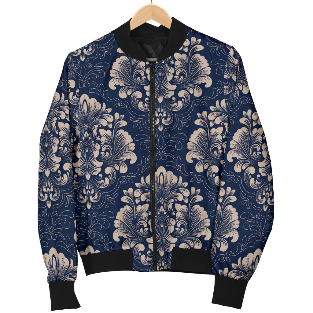 Damask Blue Luxury Print Pattern Men Bomber Jacket