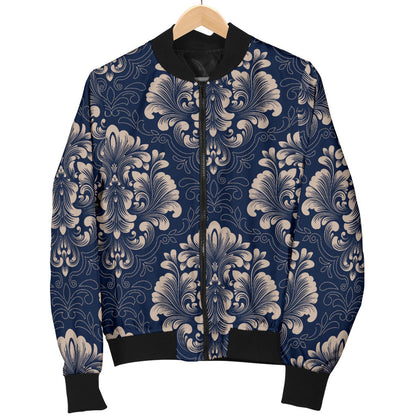 Damask Blue Luxury Print Pattern Men Bomber Jacket