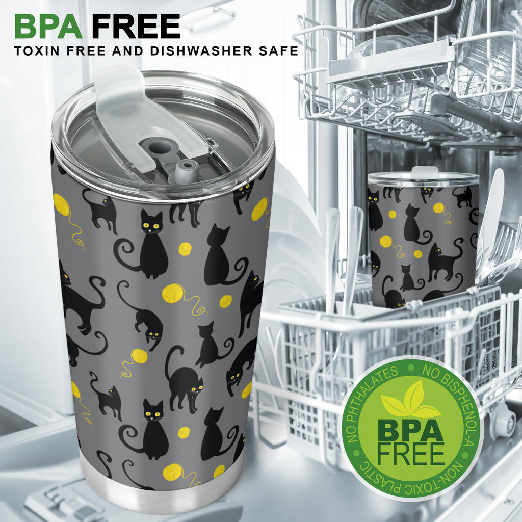 Black Cat Yellow Yarn Print Pattern Tumbler