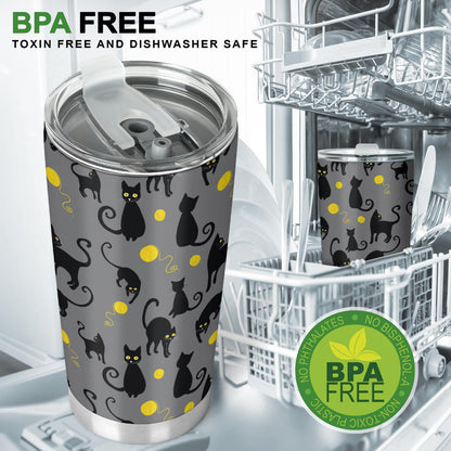 Black Cat Yellow Yarn Print Pattern Tumbler