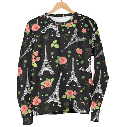 Eiffel Tower Rose Print Men Long Sleeve Sweatshirt