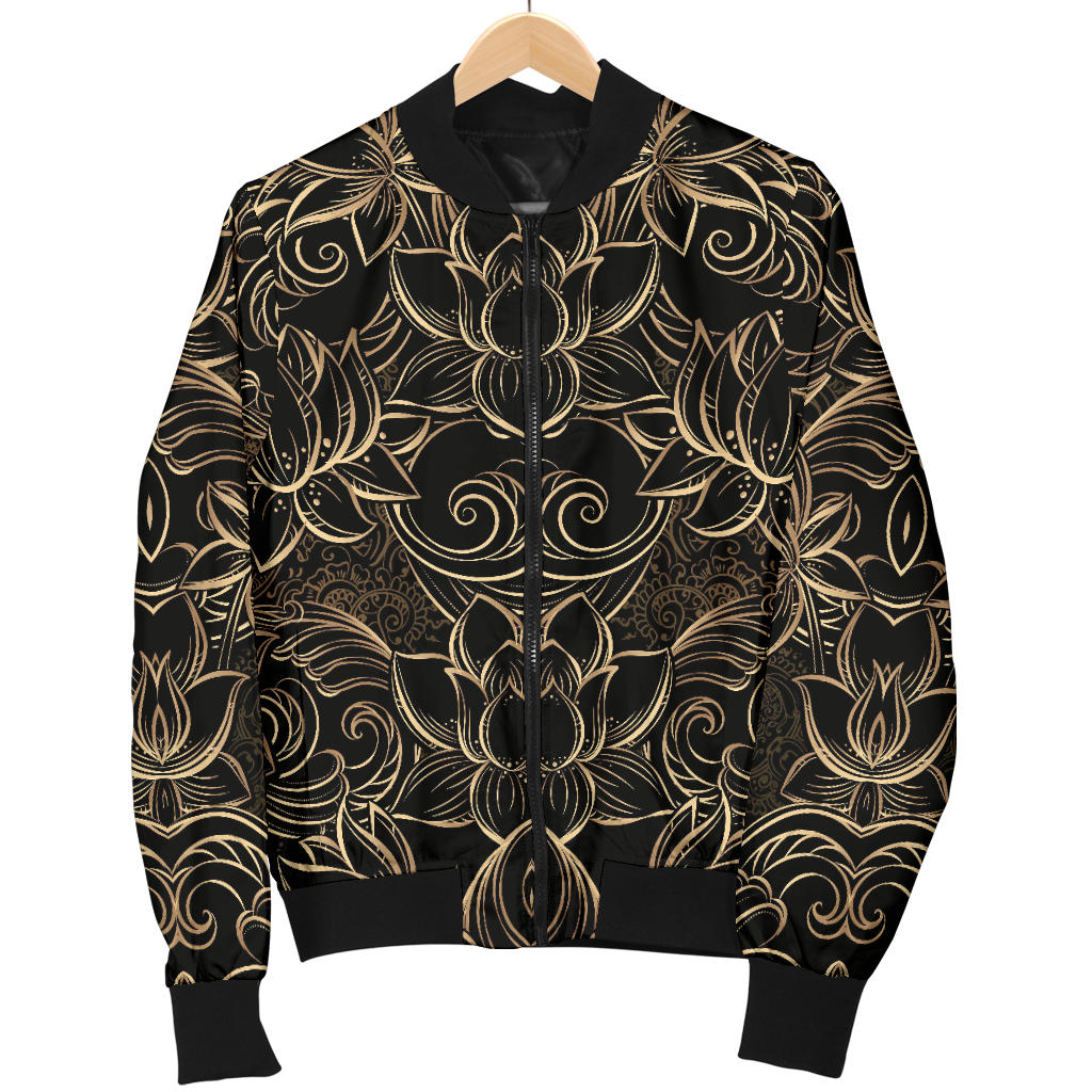 Lotus Gold Mandala Design Themed Men Bomber Jacket