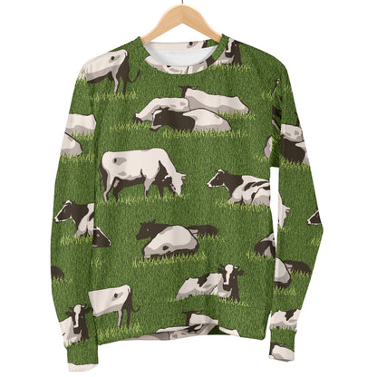 Cow on Grass Print Pattern Men Long Sleeve Sweatshirt