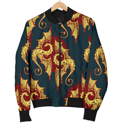 Dragons Gold Design Pattern Men Bomber Jacket