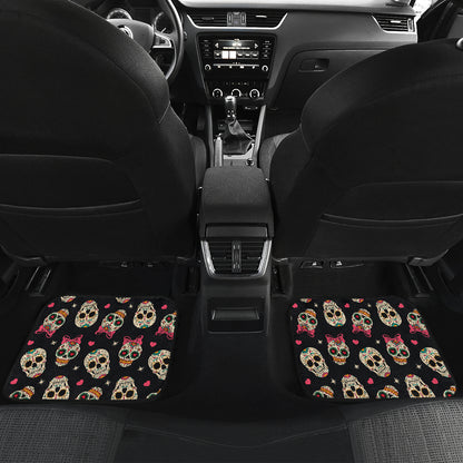 Sugar Skull Pink Bow Themed Print Car Floor Mats Front Back