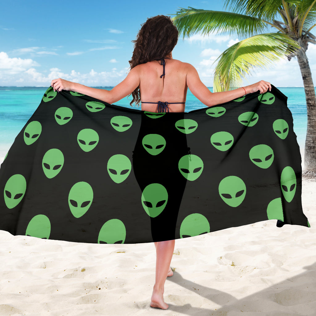 Alien Green Neon Pattern Print Design 01 Sarong Pareo Wrap