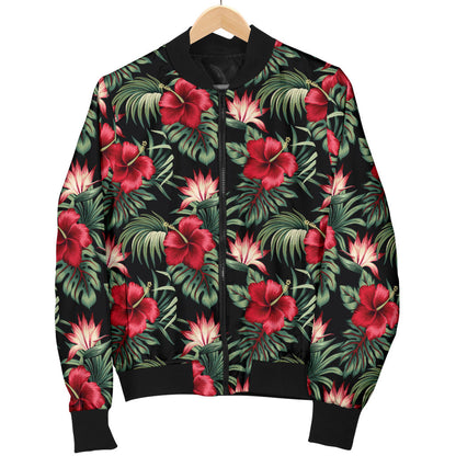 Flower Hawaiian Red Hibiscus Design Print Men Bomber Jacket