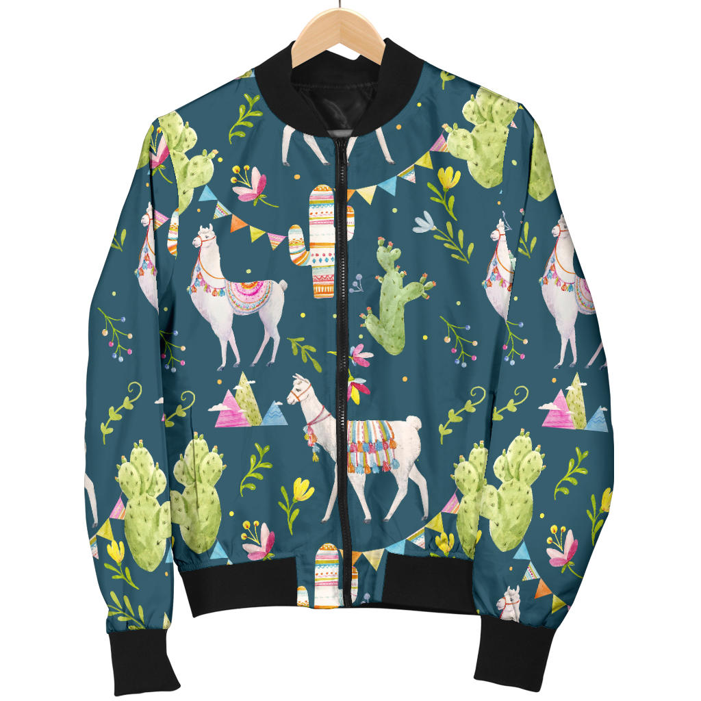 Llama with Cactus Design Print Men Bomber Jacket