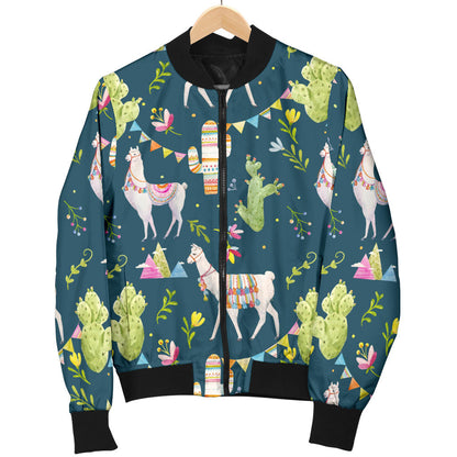 Llama with Cactus Design Print Men Bomber Jacket
