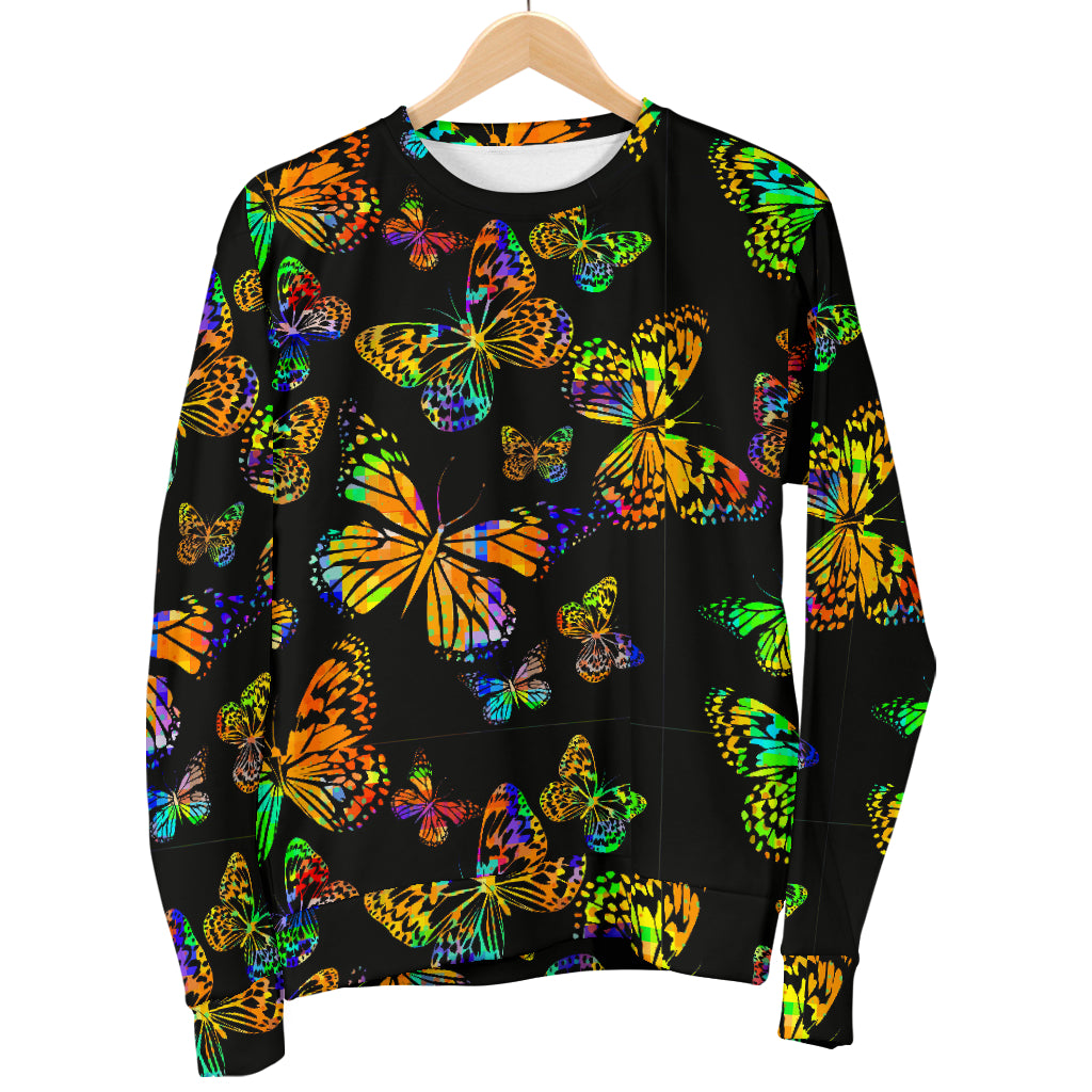 Butterfly Neon Color Print Pattern Women Long Sleeve Sweatshirt