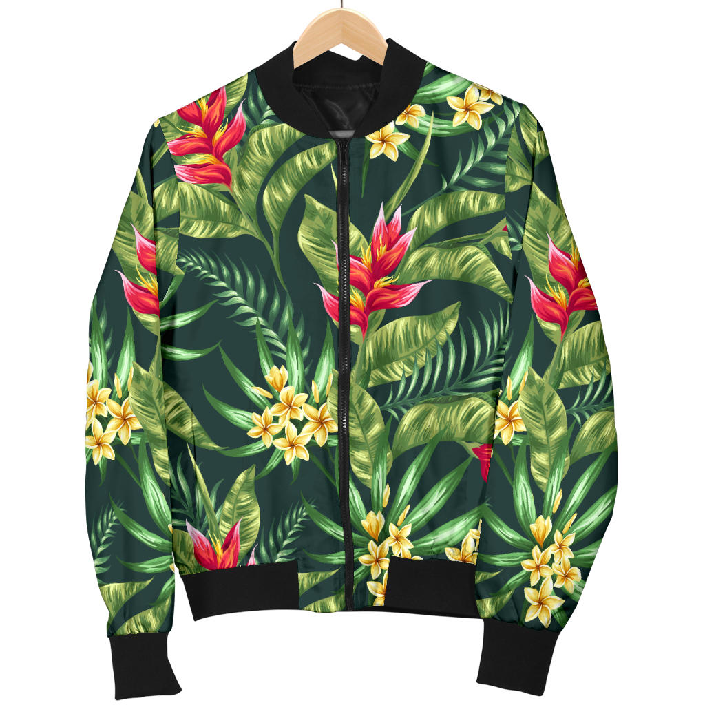 Tropical Folower Red Heliconia Print Men Bomber Jacket