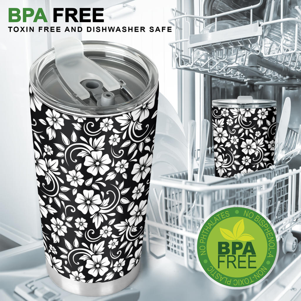 Floral Black White Themed Print Tumbler