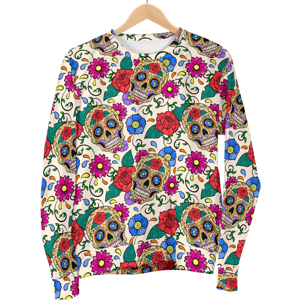 Sugar Skull Colorful Themed Print Women Long Sleeve Sweatshirt