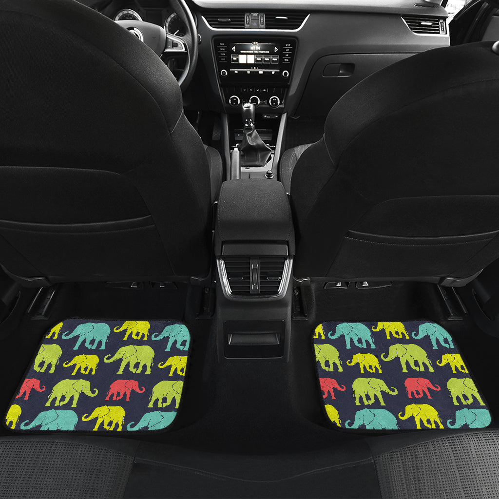 Elephant Neon Color Print Pattern Car Floor Mats Front Back