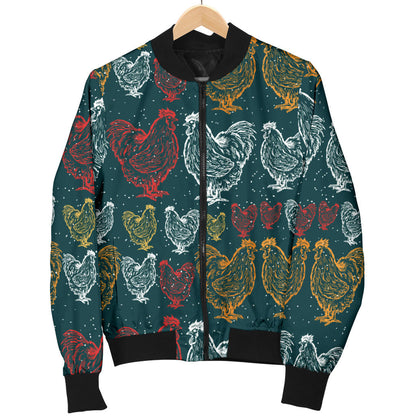 Rooster Hand Draw Design Men Bomber Jacket