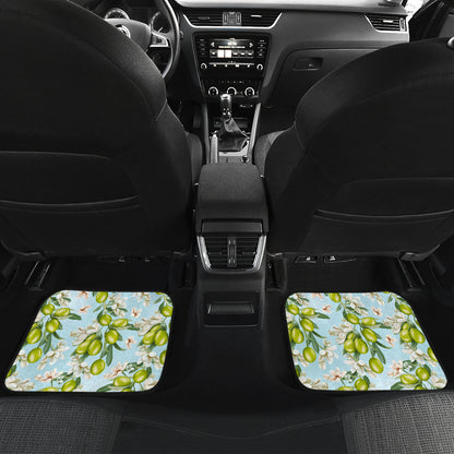Elegant Olive Floral Print Car Floor Mats Front Back
