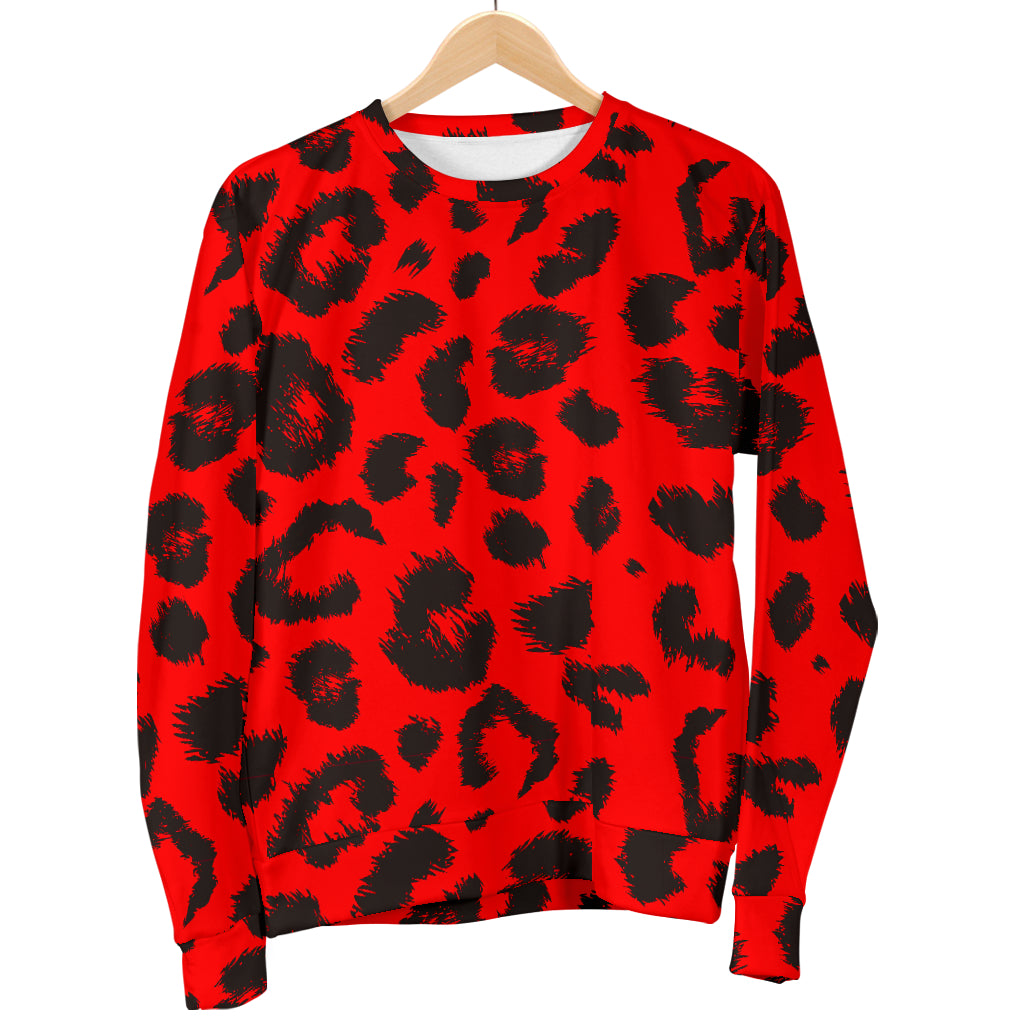 Leopard Red Skin Print Men Long Sleeve Sweatshirt