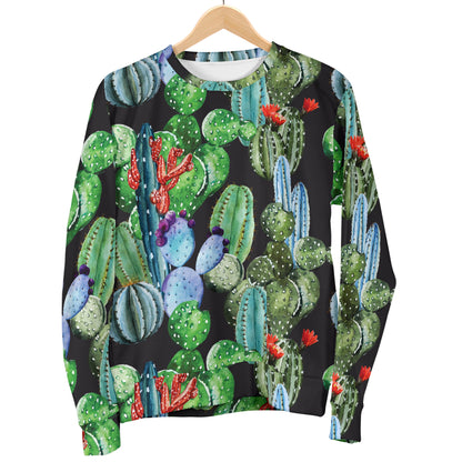 Cactus Watercolor Style Print Women Long Sleeve Sweatshirt