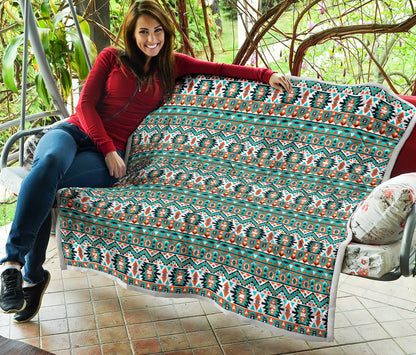 Indian Navajo Ethnic Themed Design Print Quilt Bedspread