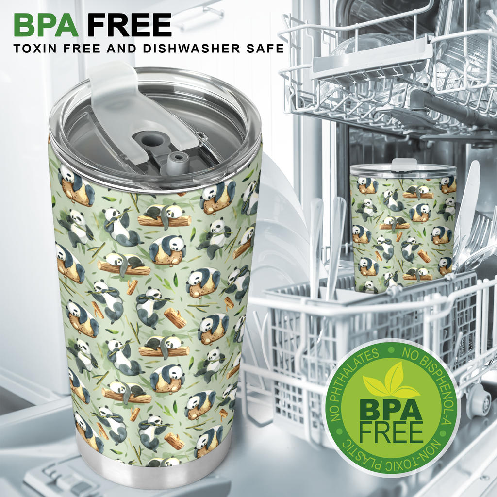 Panda Bear Design Bamboo Print Tumbler