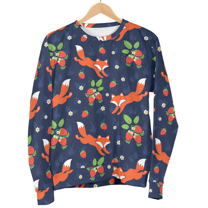 Fox Strawberry Print Pattern Women Long Sleeve Sweatshirt