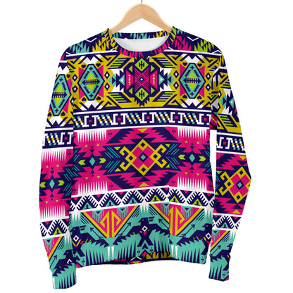 Indian Navajo Color Themed Design Print Men Long Sleeve Sweatshirt