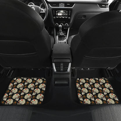 Sugar Skull Flower Design Themed Print Car Floor Mats Front Back