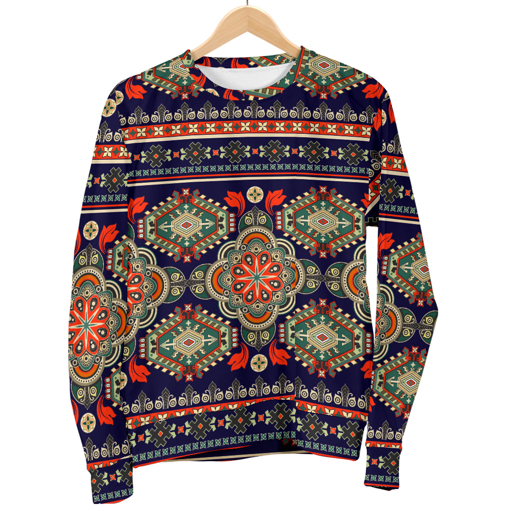 Ethnic Geometric Print Pattern Men Long Sleeve Sweatshirt