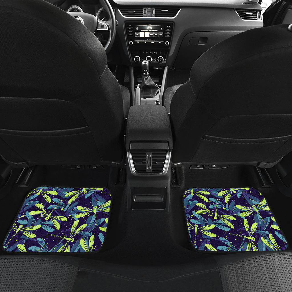 Dragonfly Lime Blue Print Pattern Car Floor Mats Front Back