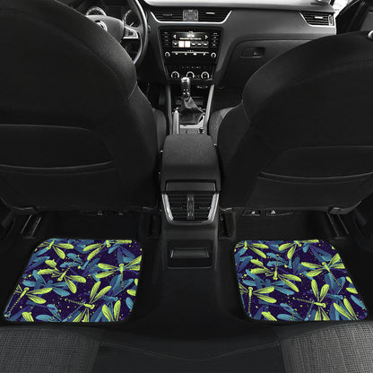 Dragonfly Lime Blue Print Pattern Car Floor Mats Front Back