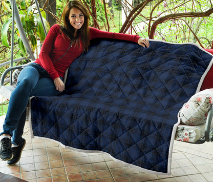 Navy Blue Tartan Plaid Pattern Quilt Bedspread