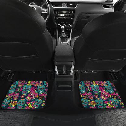 Sugar Skull Floral Design Themed Print Car Floor Mats Front Back