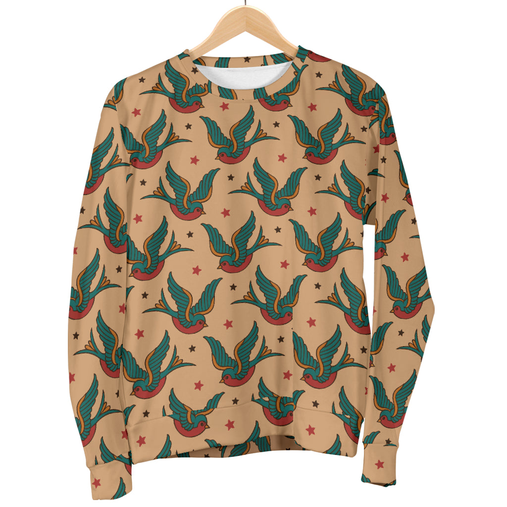Old School Tattoo Swallow Design Men Long Sleeve Sweatshirt