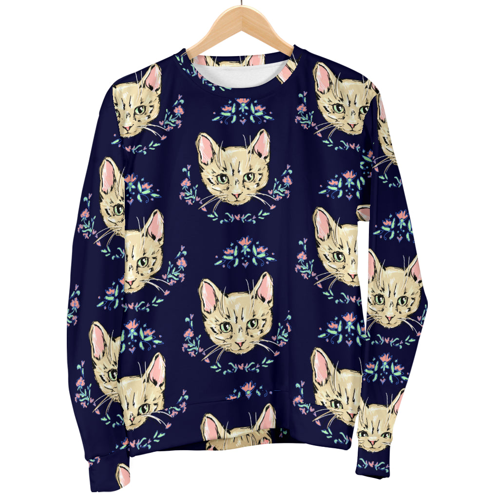 Cat Head with flower Print Pattern Women Long Sleeve Sweatshirt