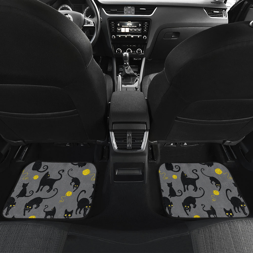Black Cat Yellow Yarn Print Pattern Car Floor Mats Front Back