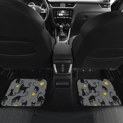 Black Cat Yellow Yarn Print Pattern Car Floor Mats Front Back
